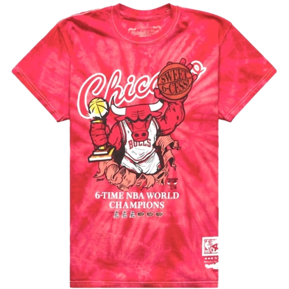 Mitchell & Ness Unisex Chicago Bulls 6-Time NBA World Champs Tee Red Tie Dye M